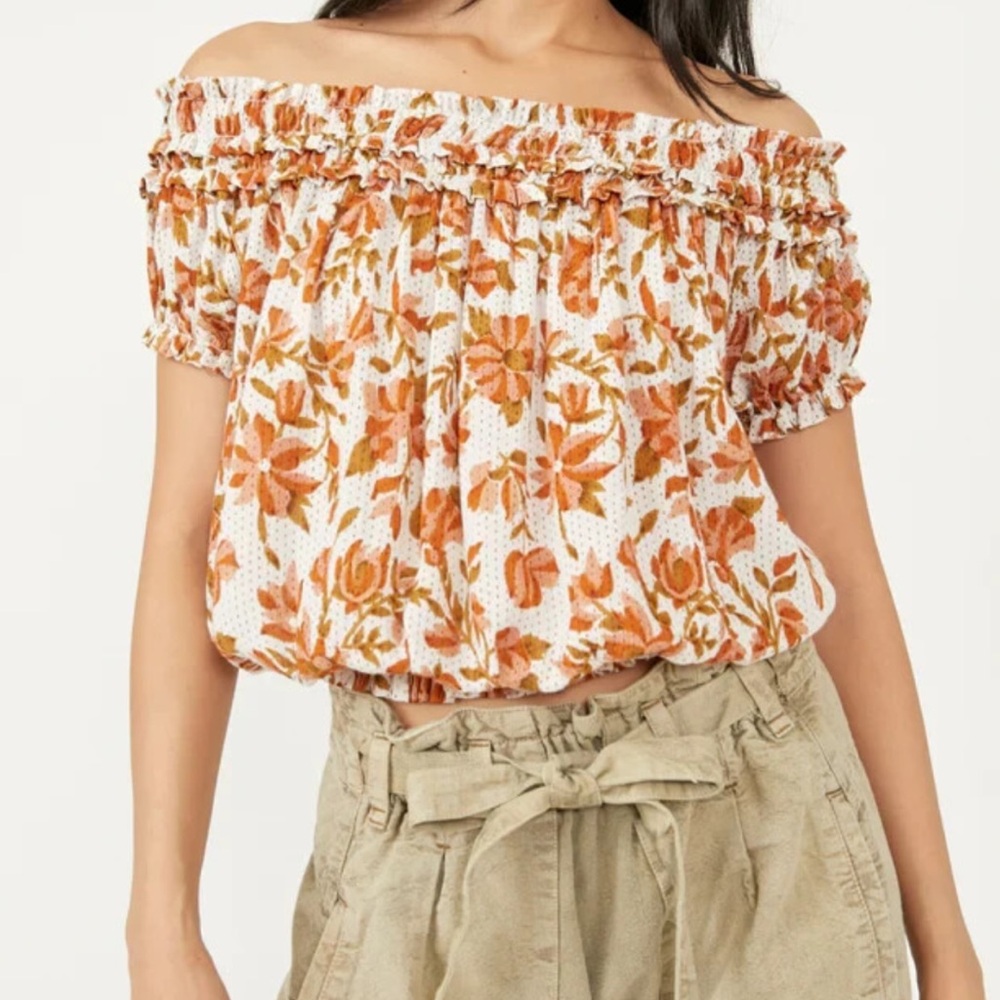 Women's Floral Cropped 3/4 Tie Sleeve Blouse‎ size L